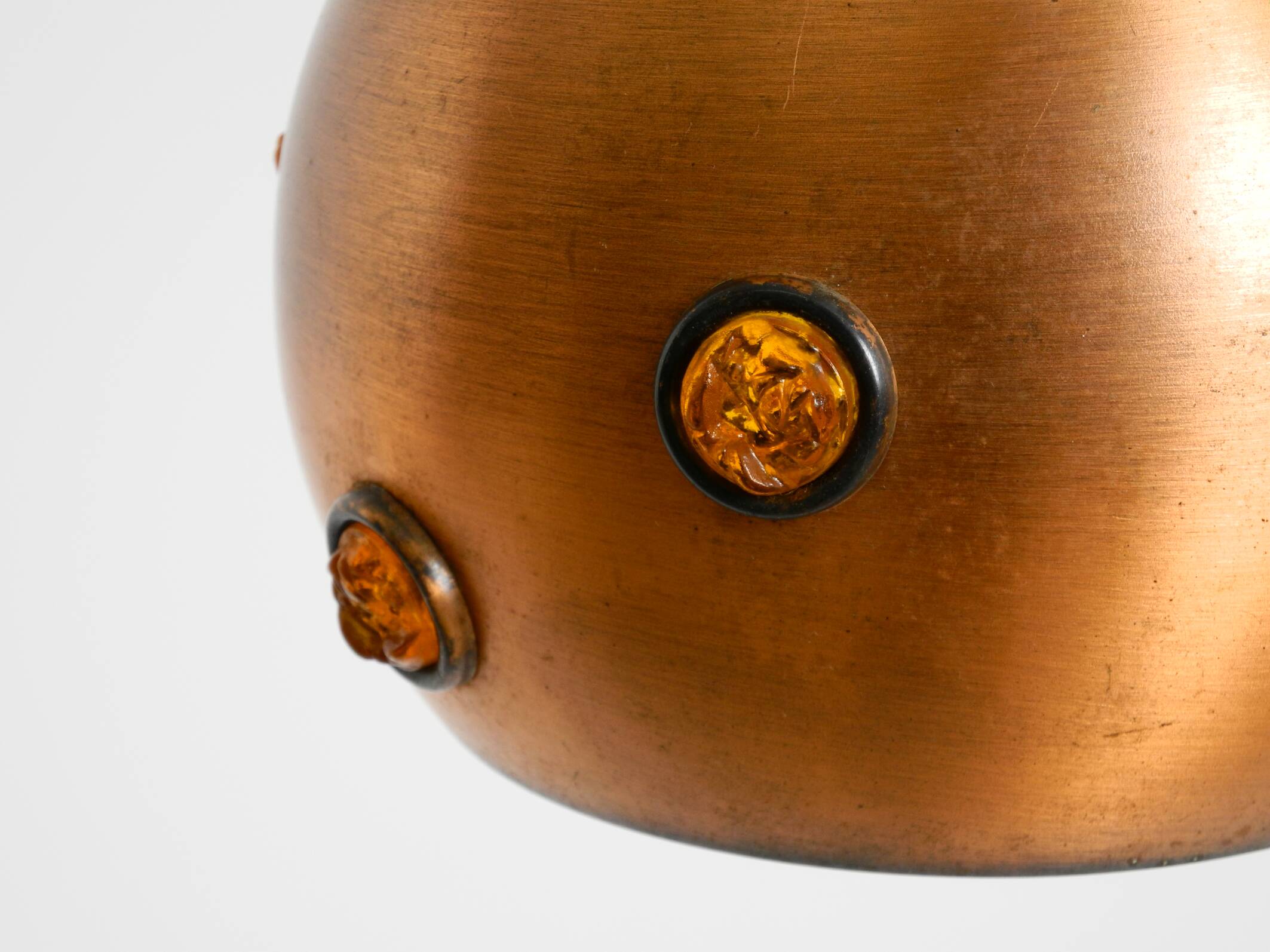 Original 1960s solid copper pendant lamp with orange synthetic glass stones