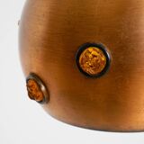 Original 1960s solid copper pendant lamp with orange synthetic glass stones