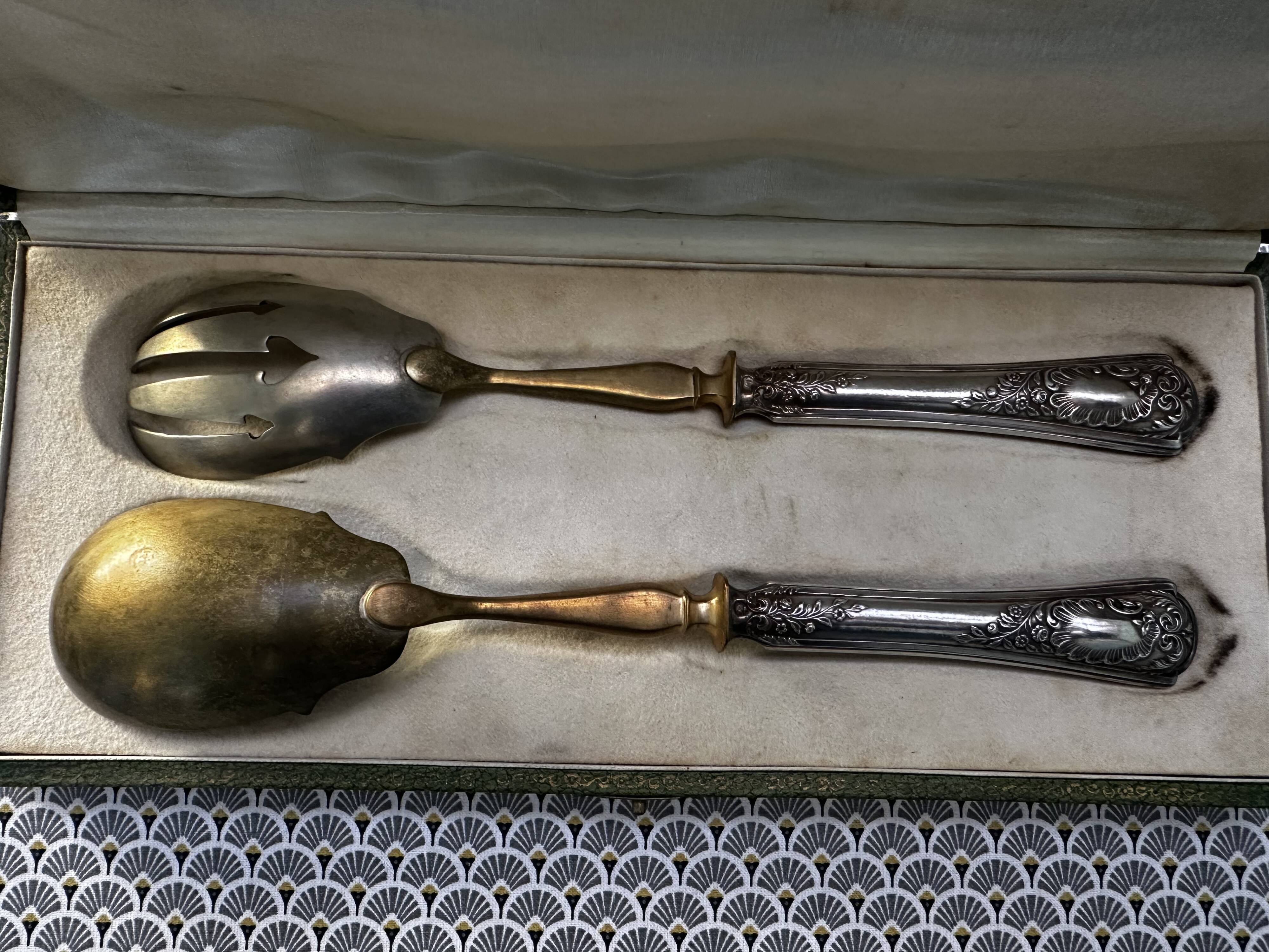 Silver and Vermeil Salad Serving Set, Art Nouveau Period