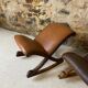 Set of 2 wooden and studded leather footrests