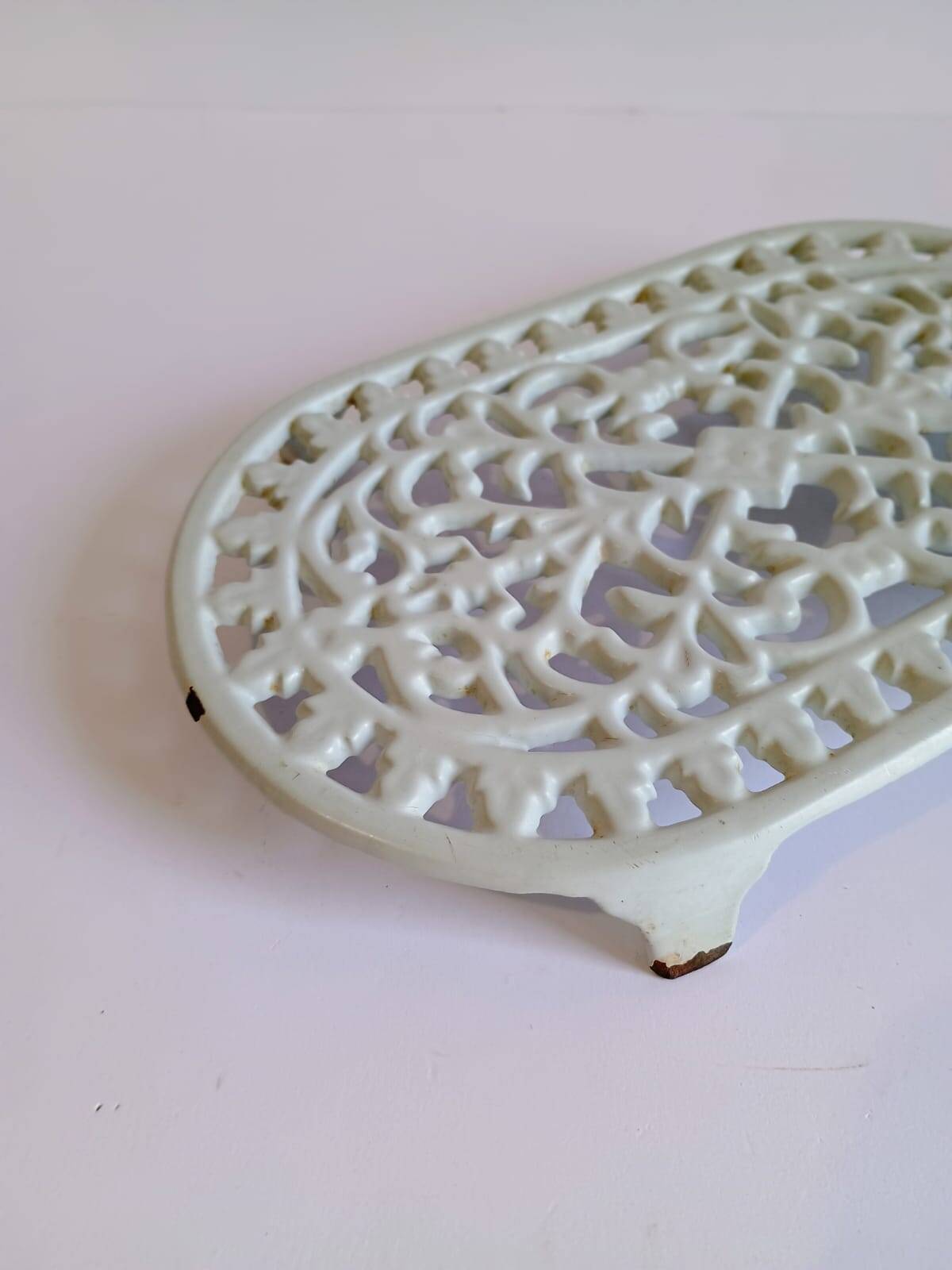 Vintage White Cast Iron Trivet
