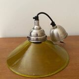 Pendant lamp with thick bubbled glass shade in green-yellow color