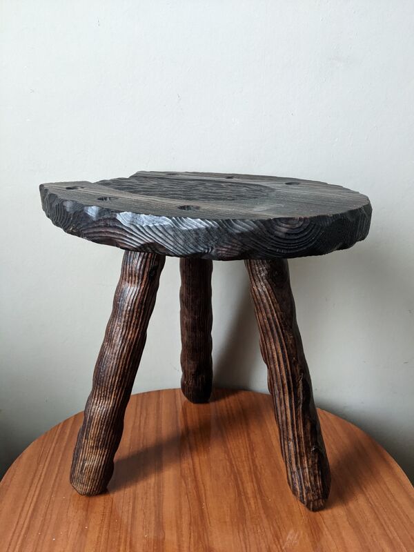 Tabouret tripode fer à cheval décoration campagne brutaliste