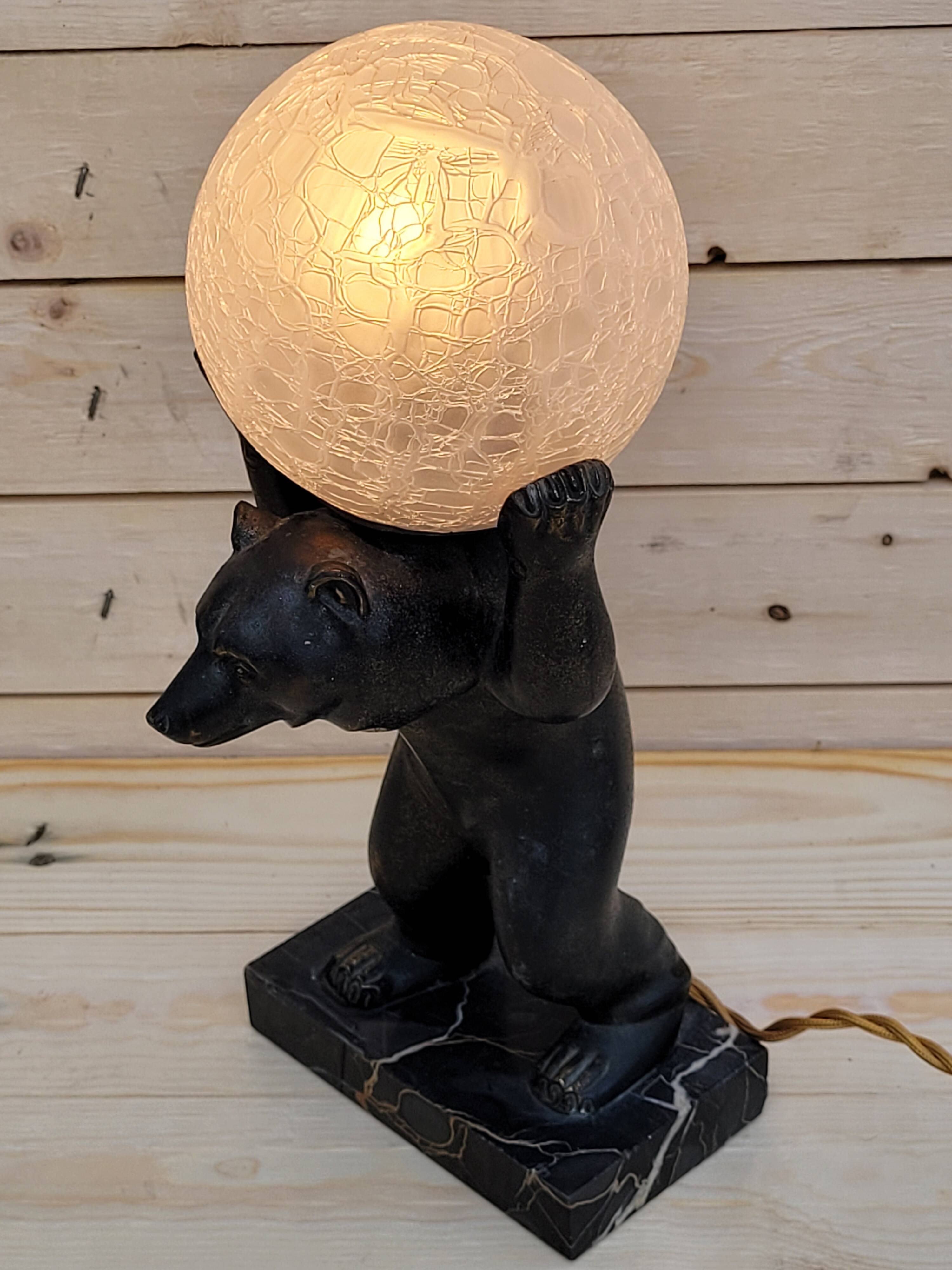 Art deco Bear lamp signed by the artist Irénée Rochard, circa 1930.