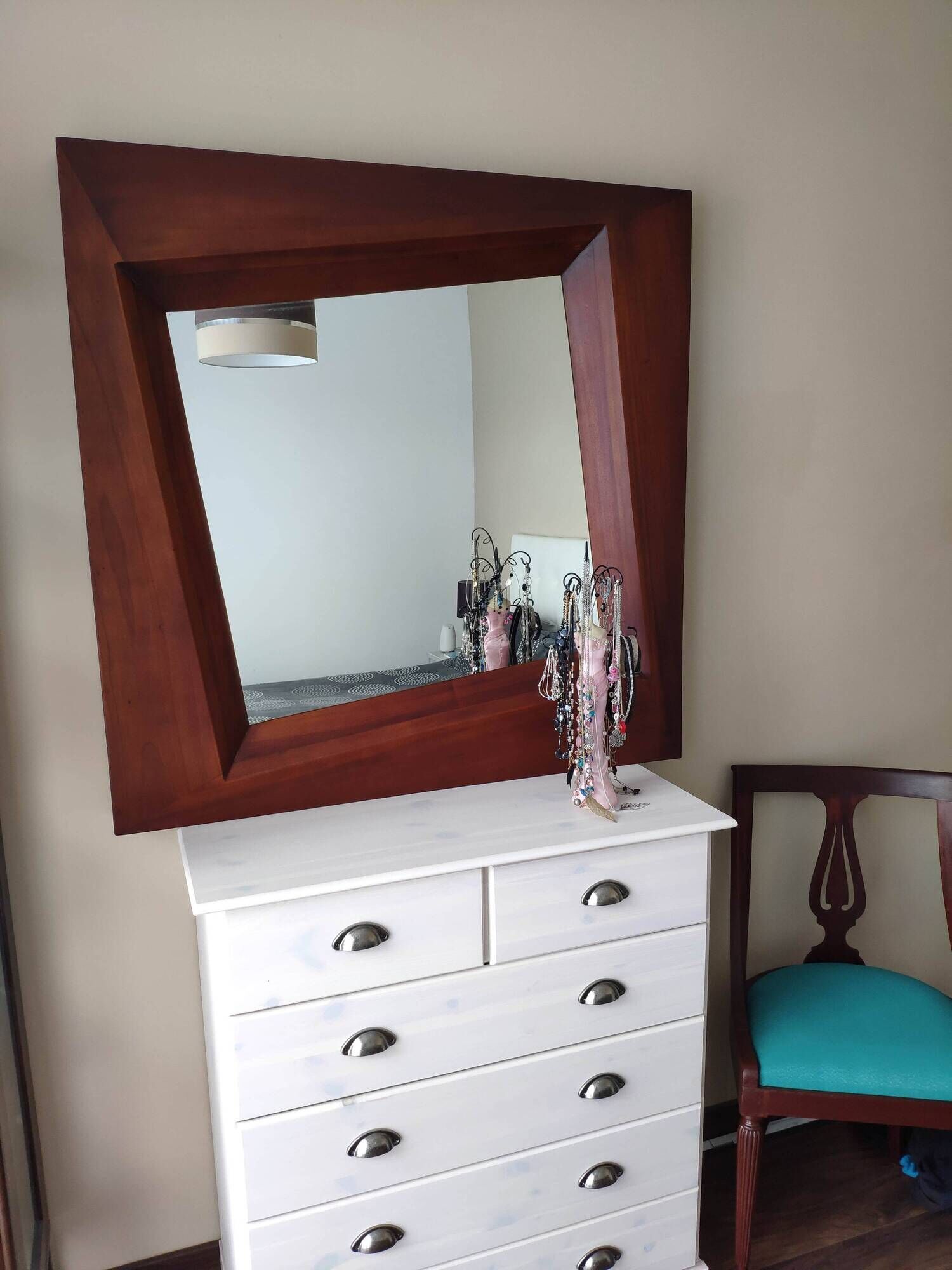 Large square mirror in exotic wood 100x100 cm - Elegant Scandinavian design