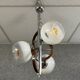 Vintage chandelier in chromed metal and wood with 3 Murano glass globes
