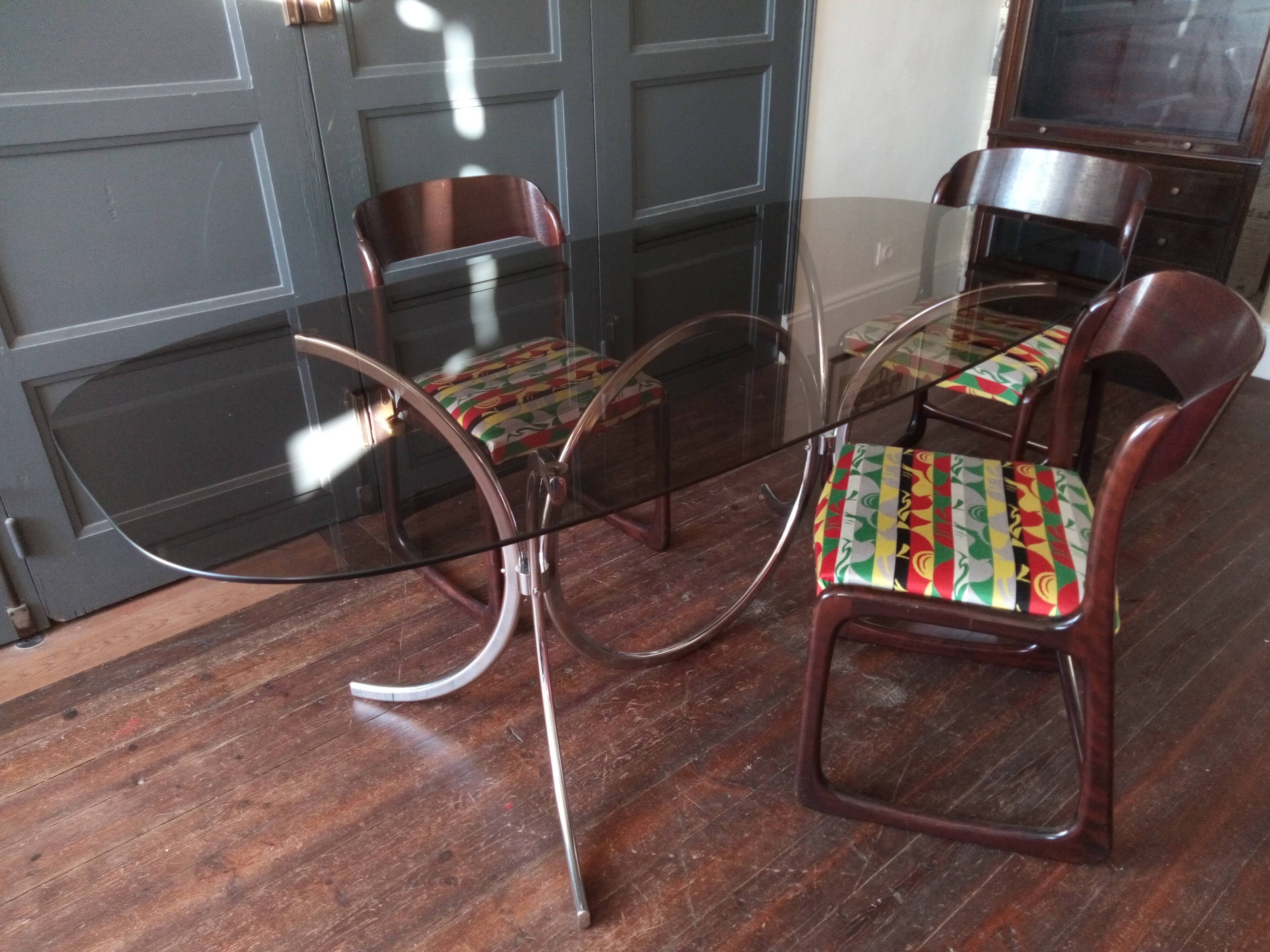 Vintage dining table chrome glass and metal