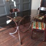 Vintage dining table chrome glass and metal