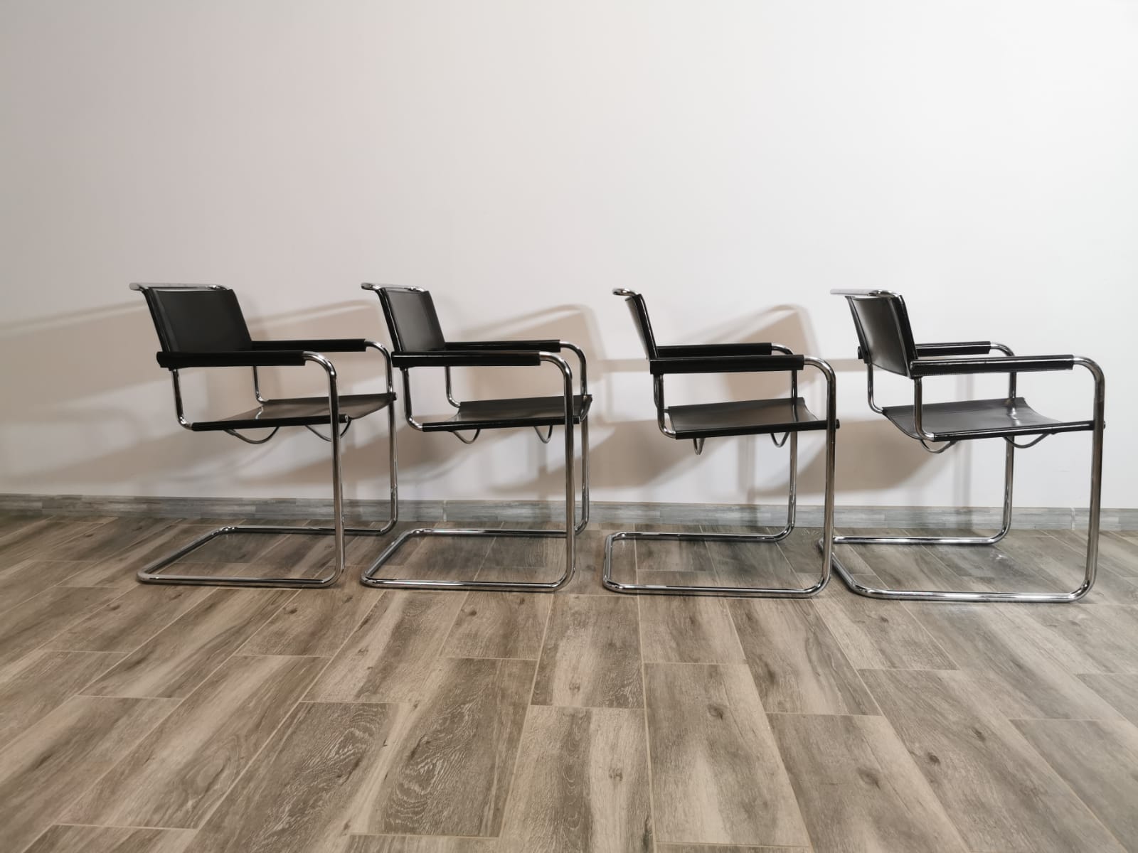 Mid-century chromed leather chairs