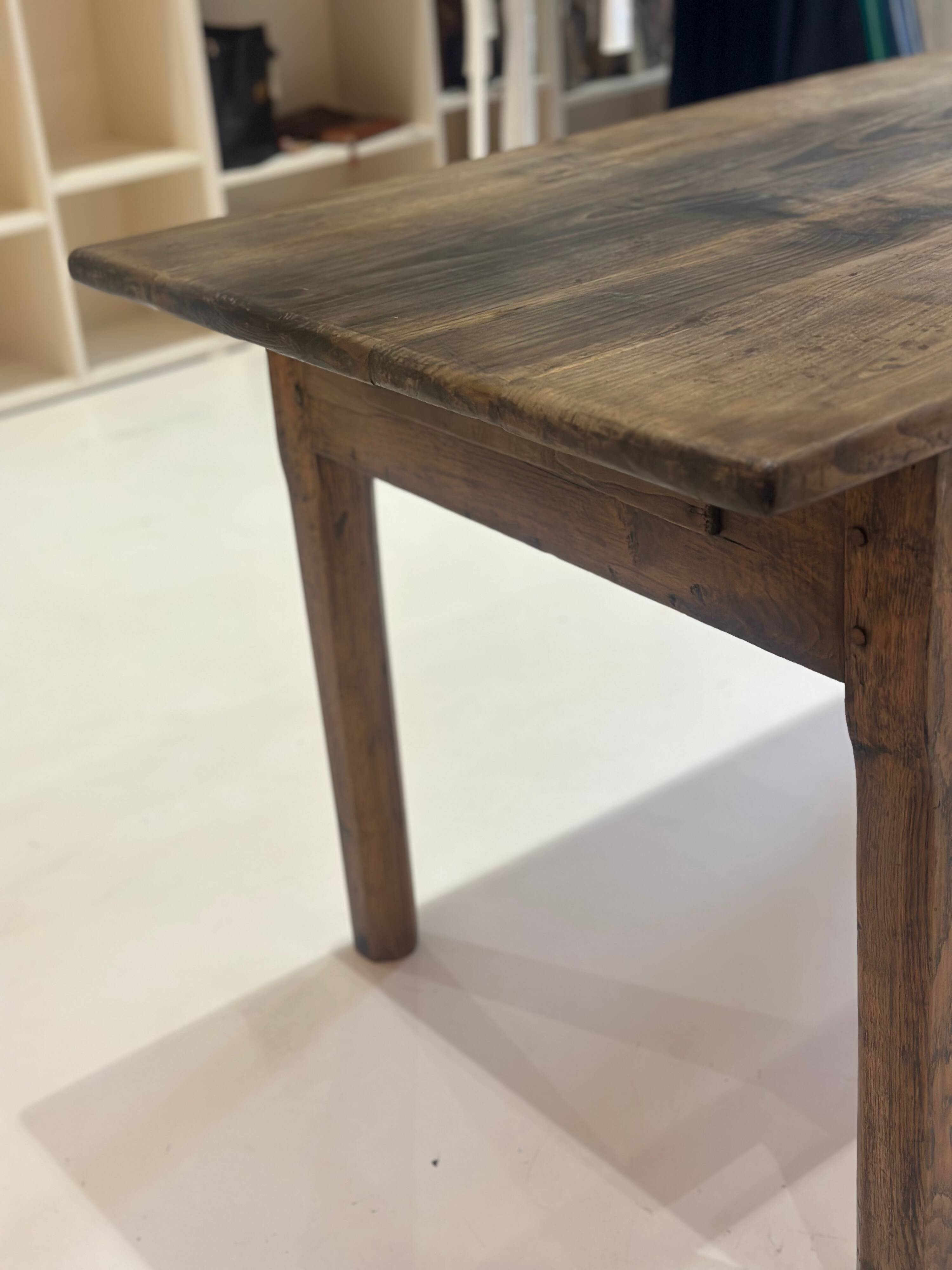 Compact rare rustic vintage solid wood farmhouse dining table.