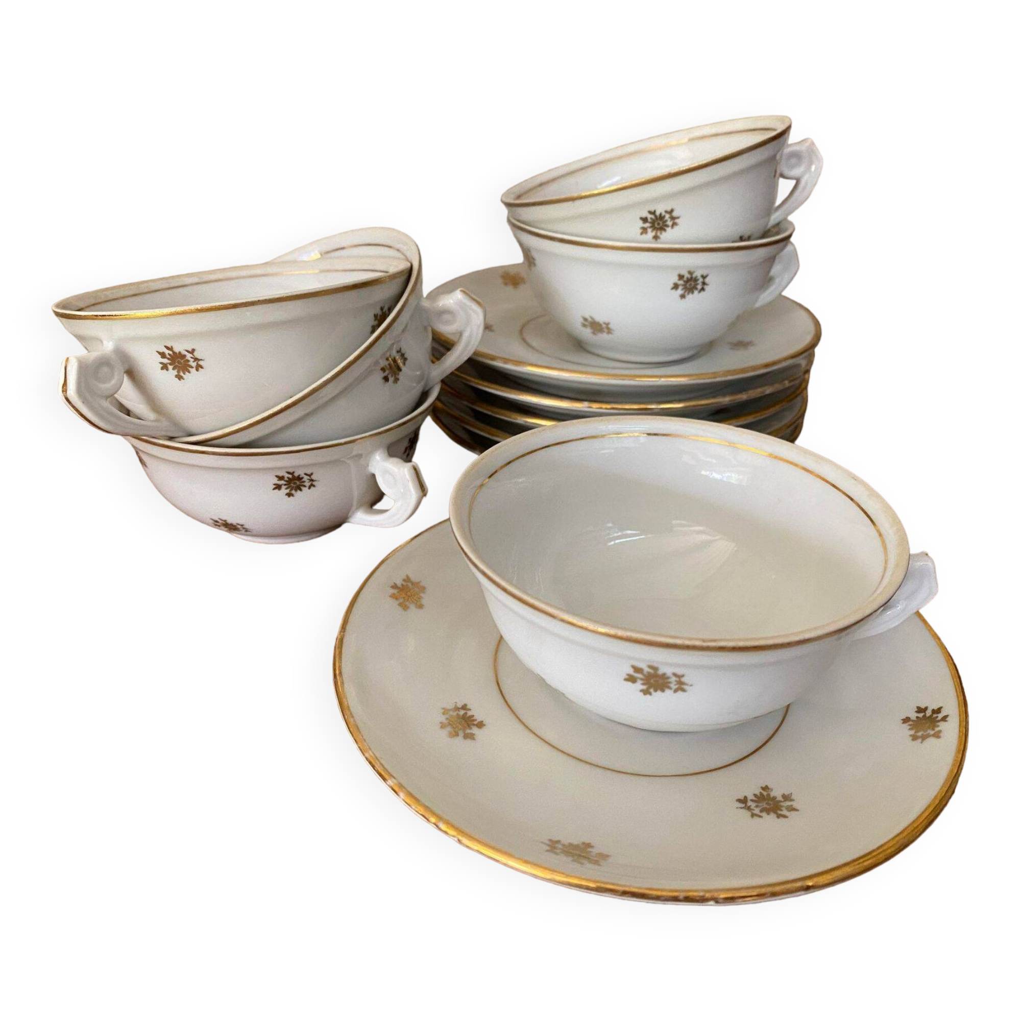 Set of 6 porcelain coffee cups and saucers PFC France
