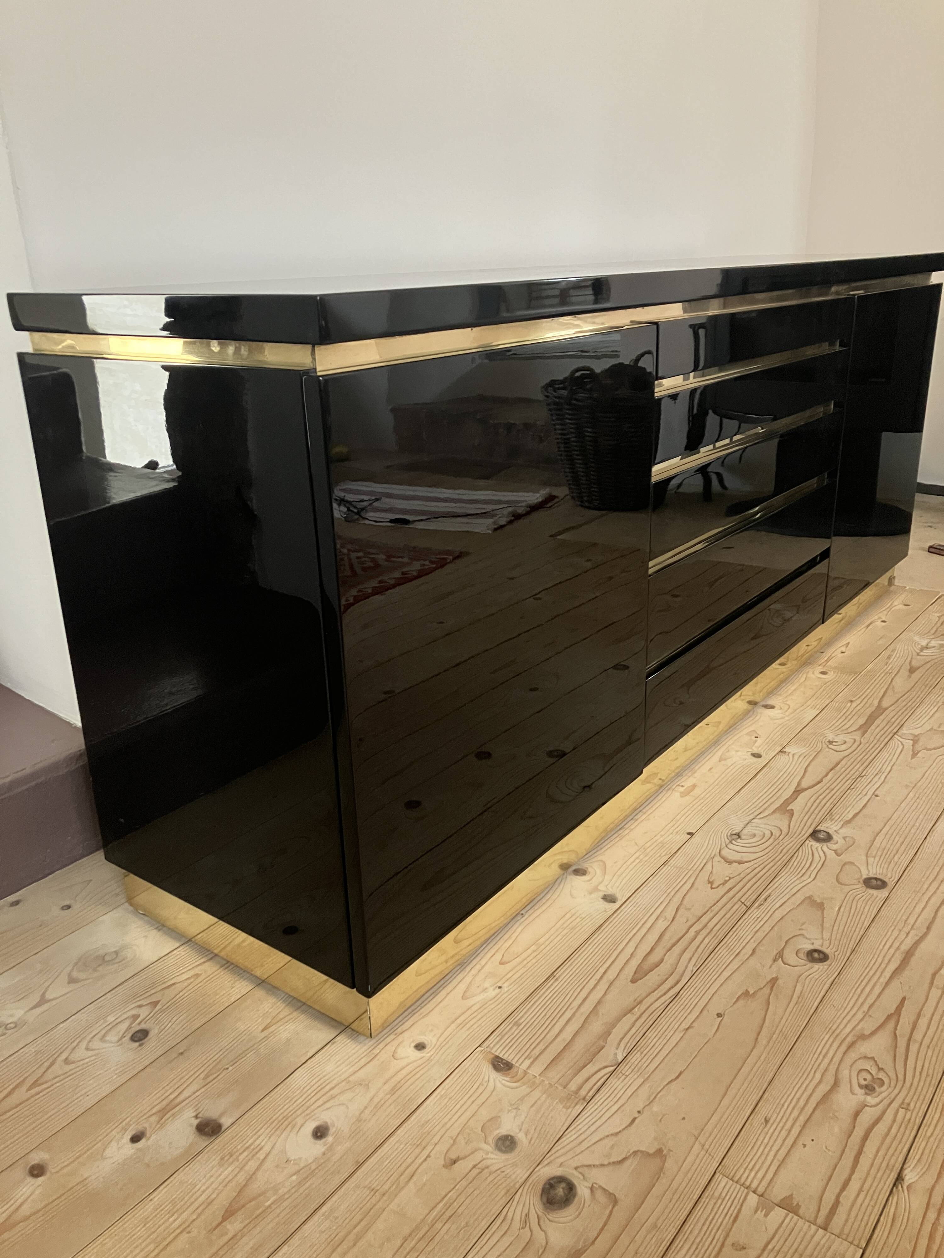 black lacquered sideboard by Jean Claude Mahey 1970