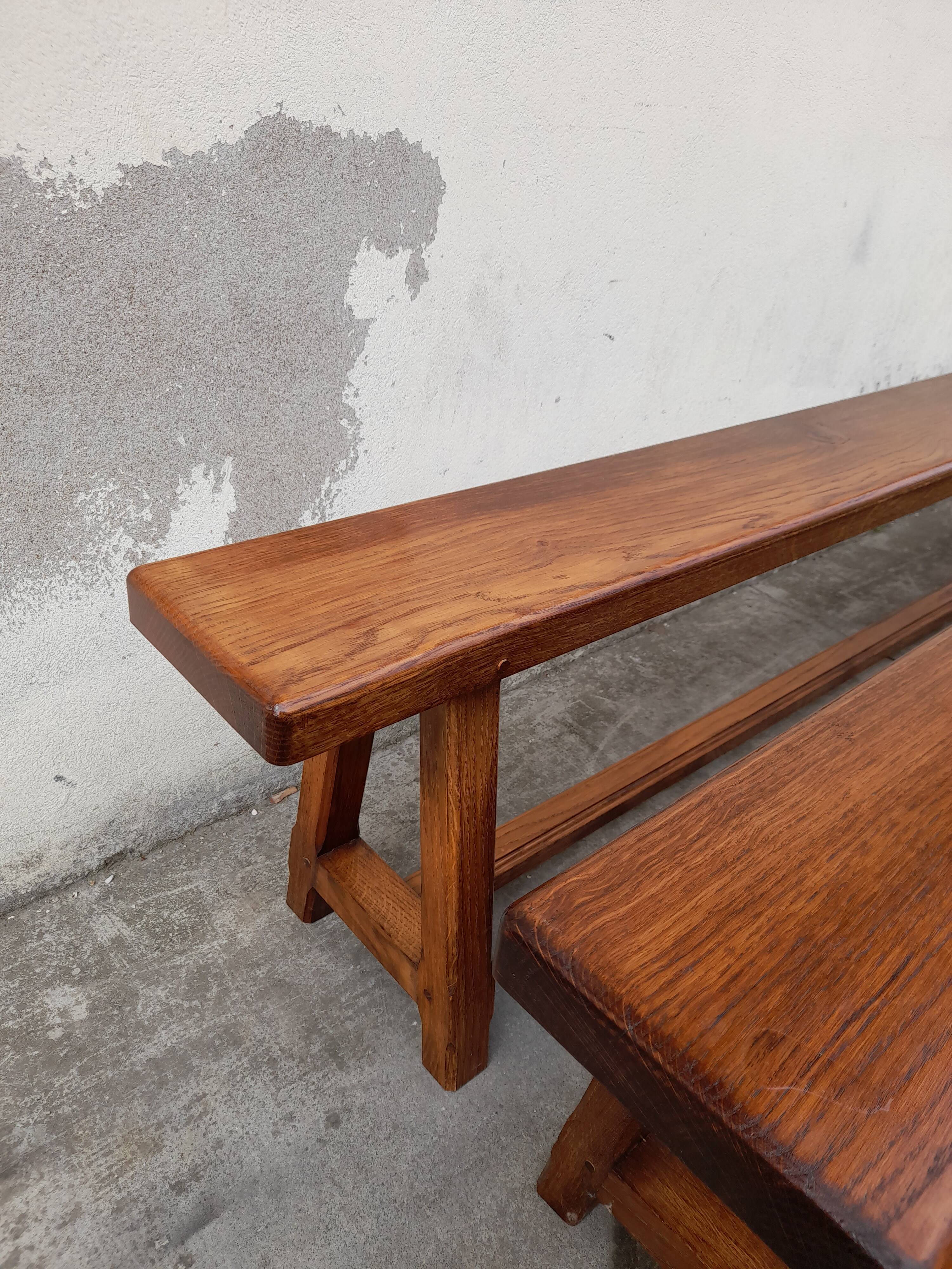 Pair of old oak farm benches -2m75