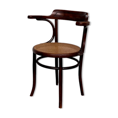 Fauteuil de bureau bistrot Fischel cannée cannage vintage 1950