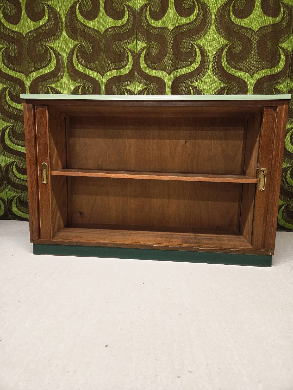 Meuble rideau rangement chêne 1960