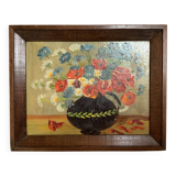 Tableau bouquet de fleurs huile sur panneau