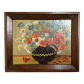 Tableau bouquet de fleurs huile sur panneau