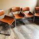 4 vintage 70s Italian chairs in cognac leather and stainless steel