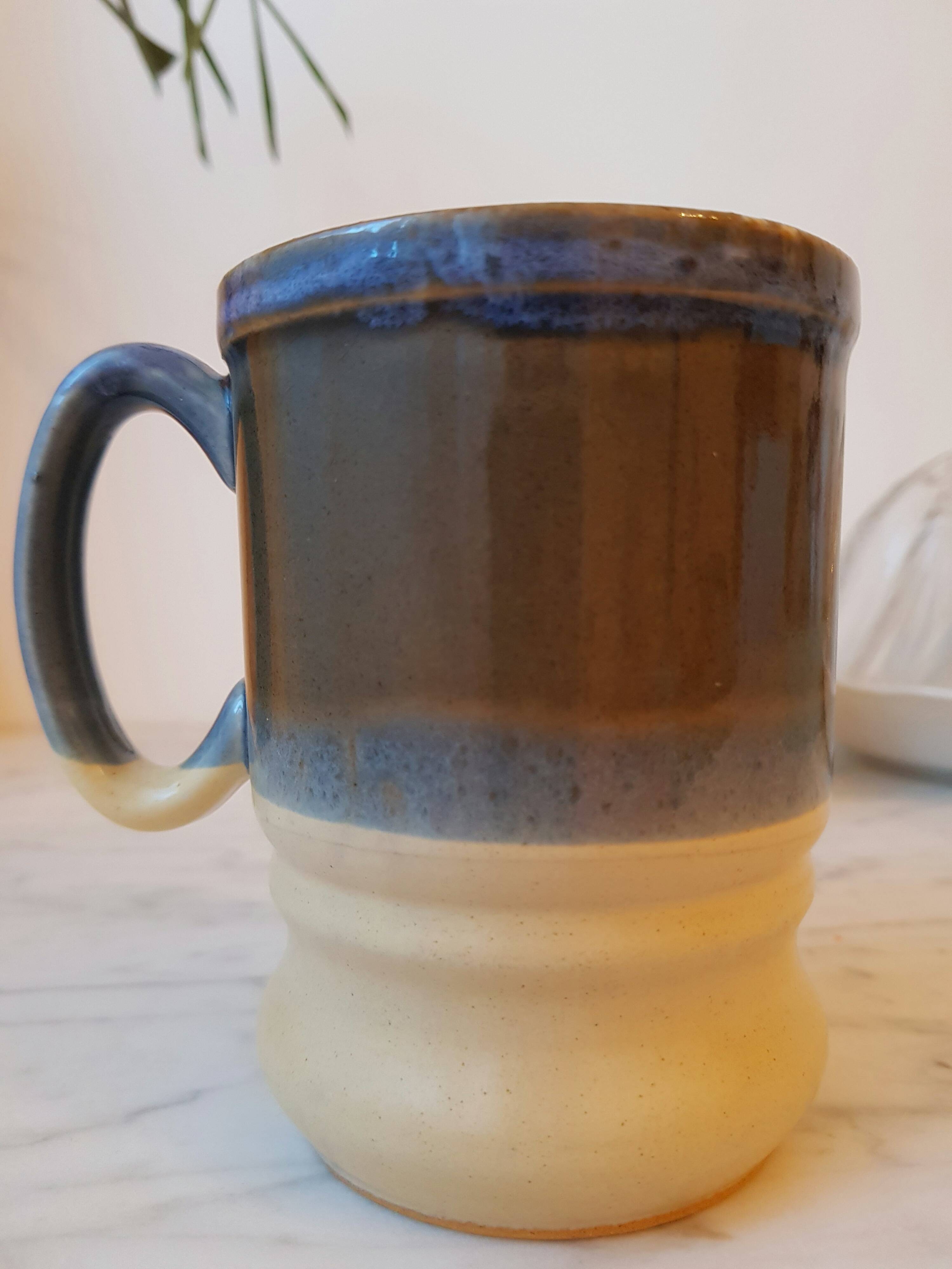 Duo of cups, handcrafted enamelled English stoneware mug. Nice size