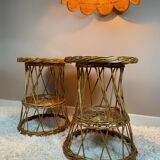 2 tables d’appoint rotin, années 60