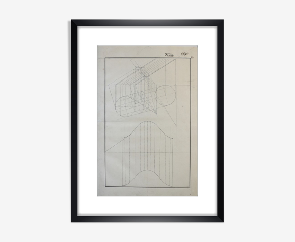 Dessin ancien étude de perspective, Ecole Royale Polytechnique 1824