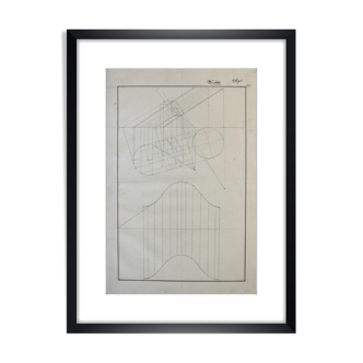 Dessin ancien étude de perspective, Ecole Royale Polytechnique 1824