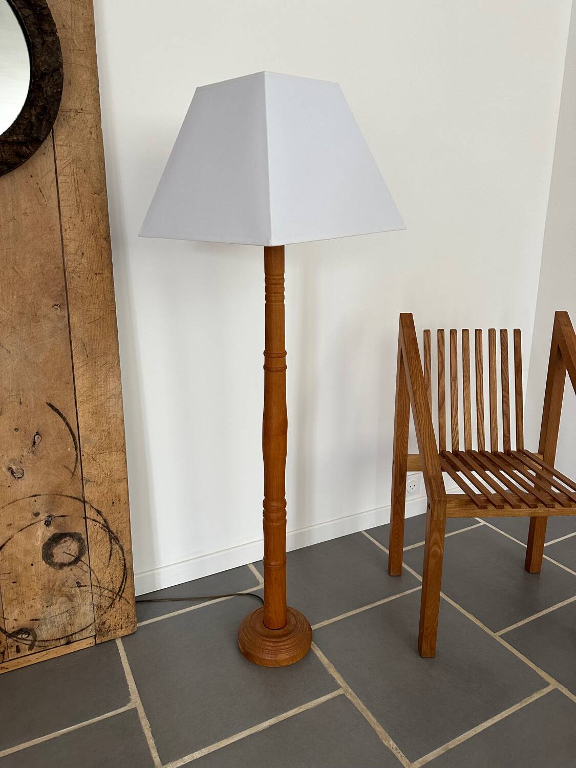 Modernist blond oak floor lamp