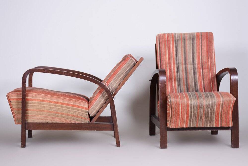Set of Art Deco Armchairs in Oak, Czech, 1930s