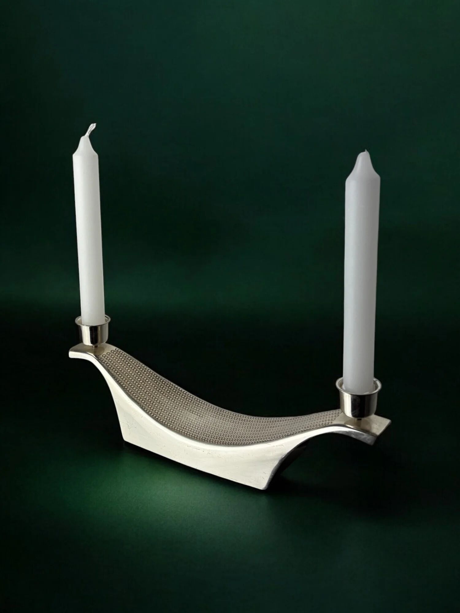 Bougeoir Art déco par WMF en acier inoxydable, 2 flammes, Allemagne, années 1970