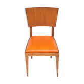 Chaise vintage en bois ancienne assise simili cuir orange