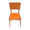 Chaise vintage en bois ancienne assise simili cuir orange