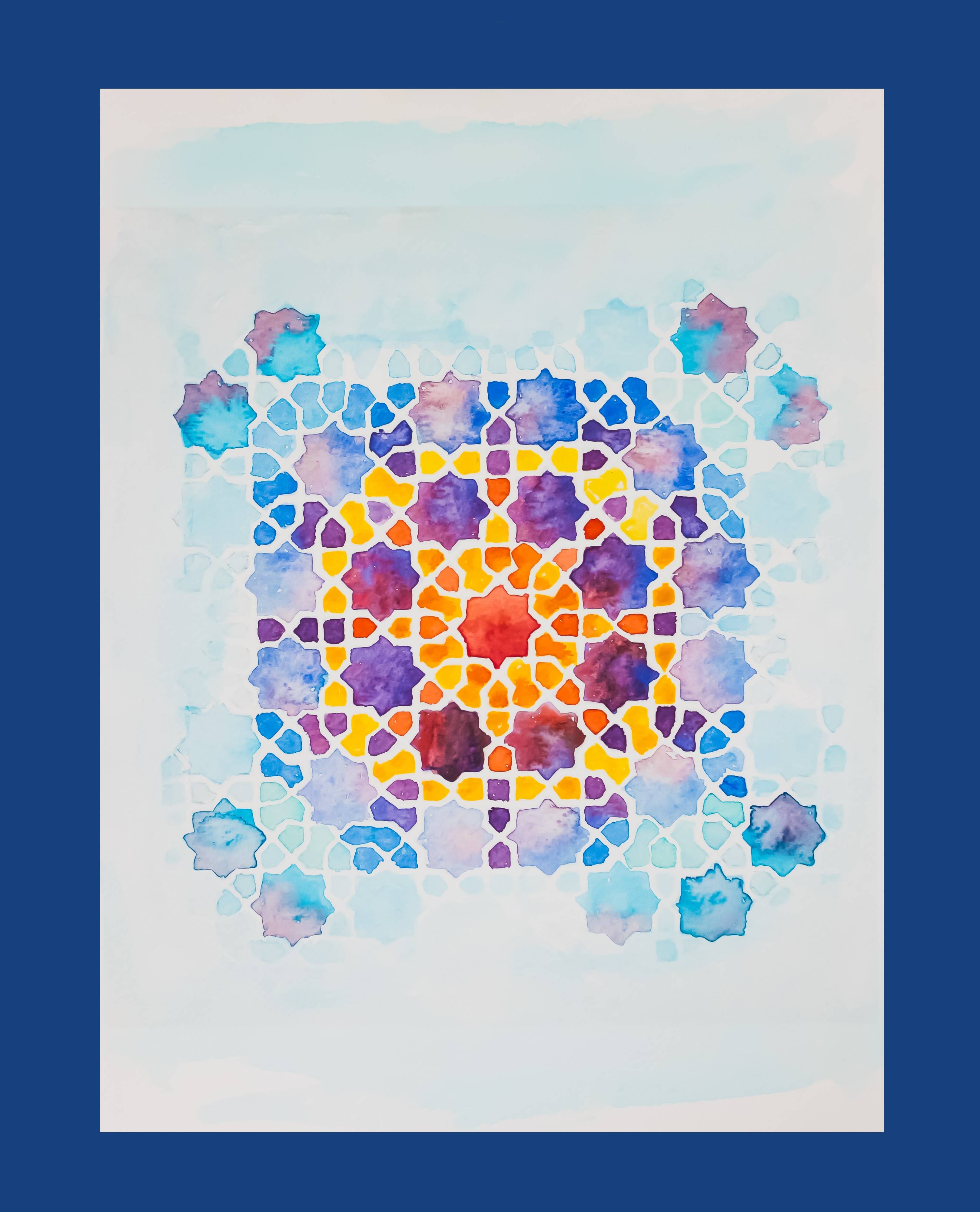 Original acuarela azulejo arabe. Arabic azulejo tile.