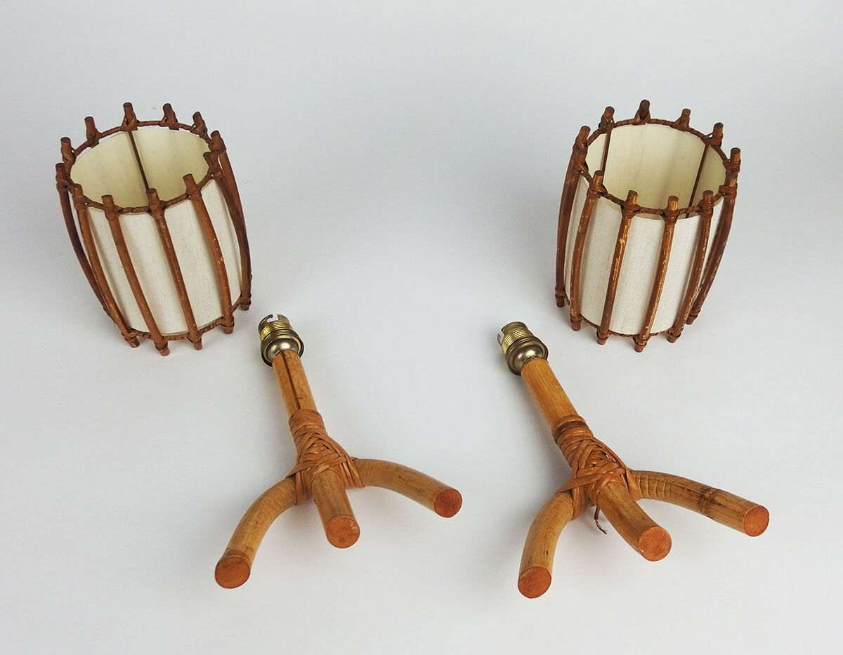 Pair of vintage rattan wall lamps