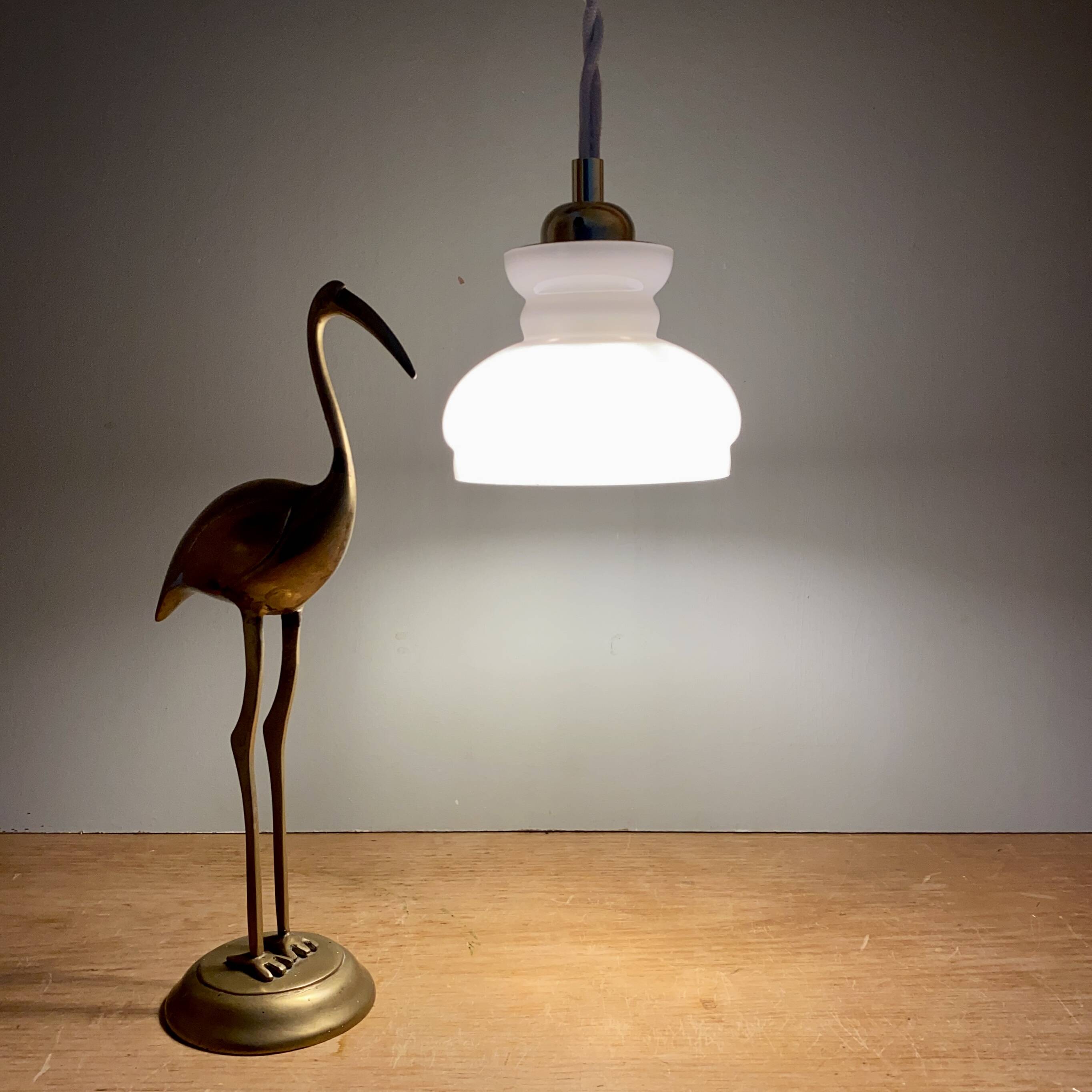 Vintage lampshade pendant light in white opaline
