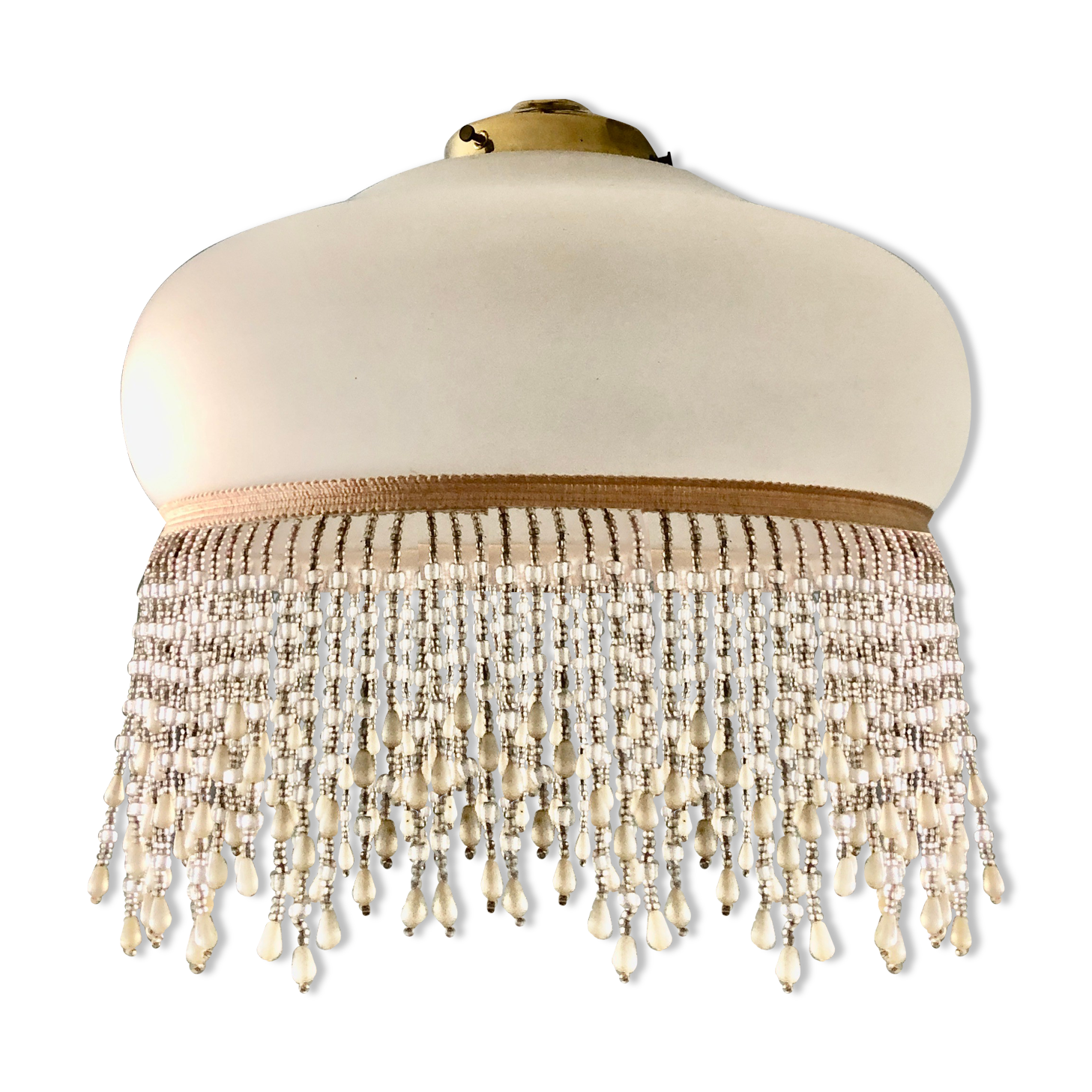 Pink half-shell suspension with pearl fringe
