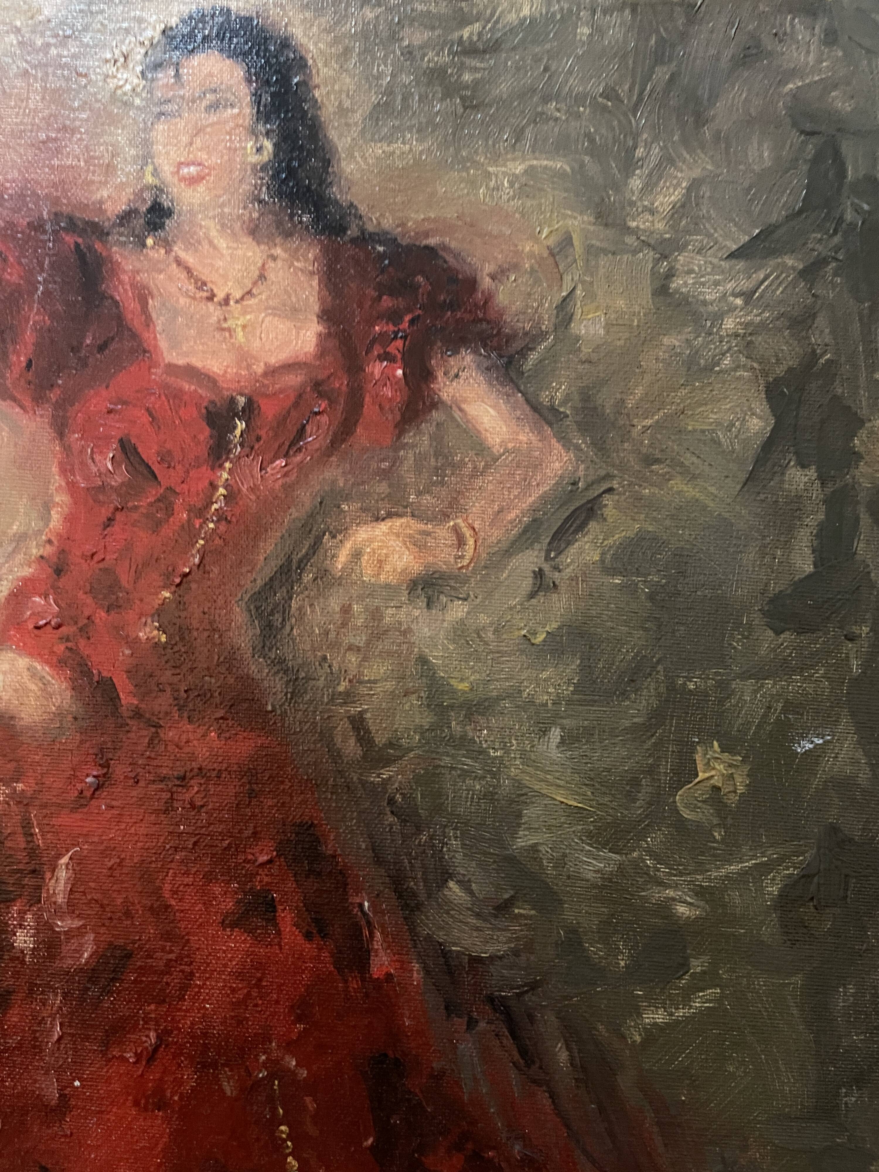 Signed oil painting on cardboard canvas "Flamenco dancer"