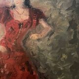 Tableau signé huile sur toile cartonnée « danseuse de Flamenco »