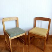 Six Scandinavian style chairs in elm and fabric.