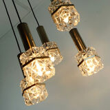 1960s mid century PENDANT LIGHT 5-light cascading lamp faceted glass and chrome