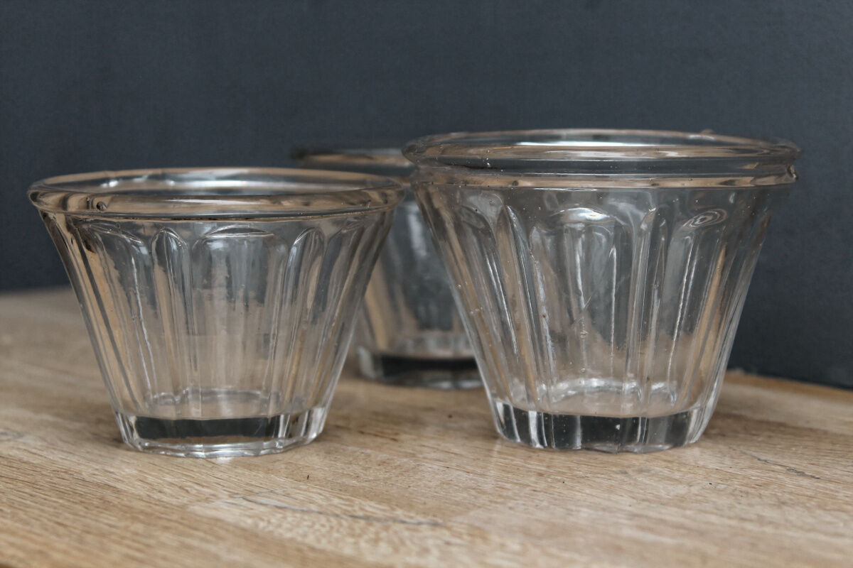 3 conical jam jars, blown glass
