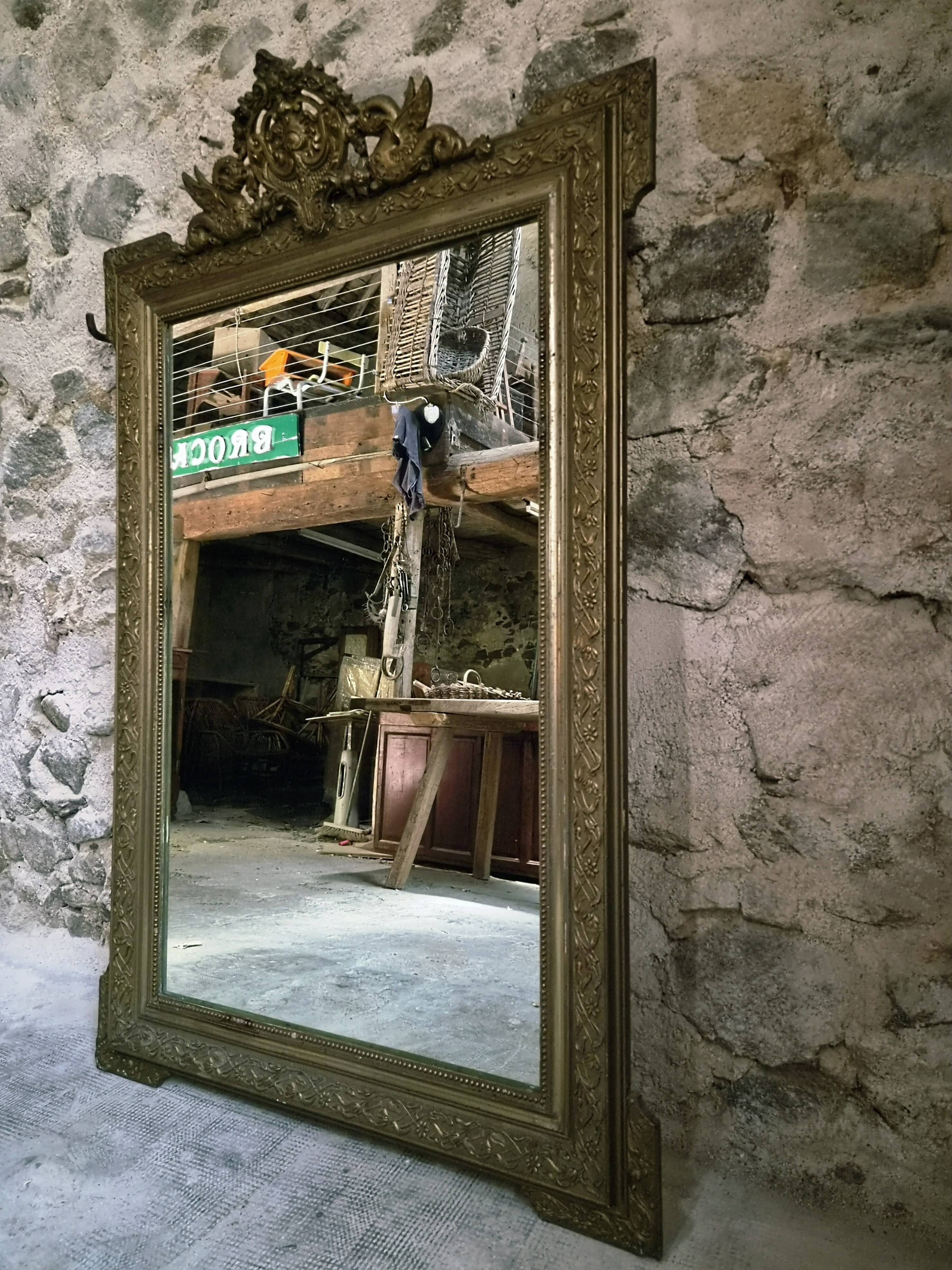 Large French mirror in Napoléon III style with a composition frame, circa 1880–1900.