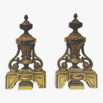 Pair of chenets in gilded chiseled bronze Louis XVI, XXth century style