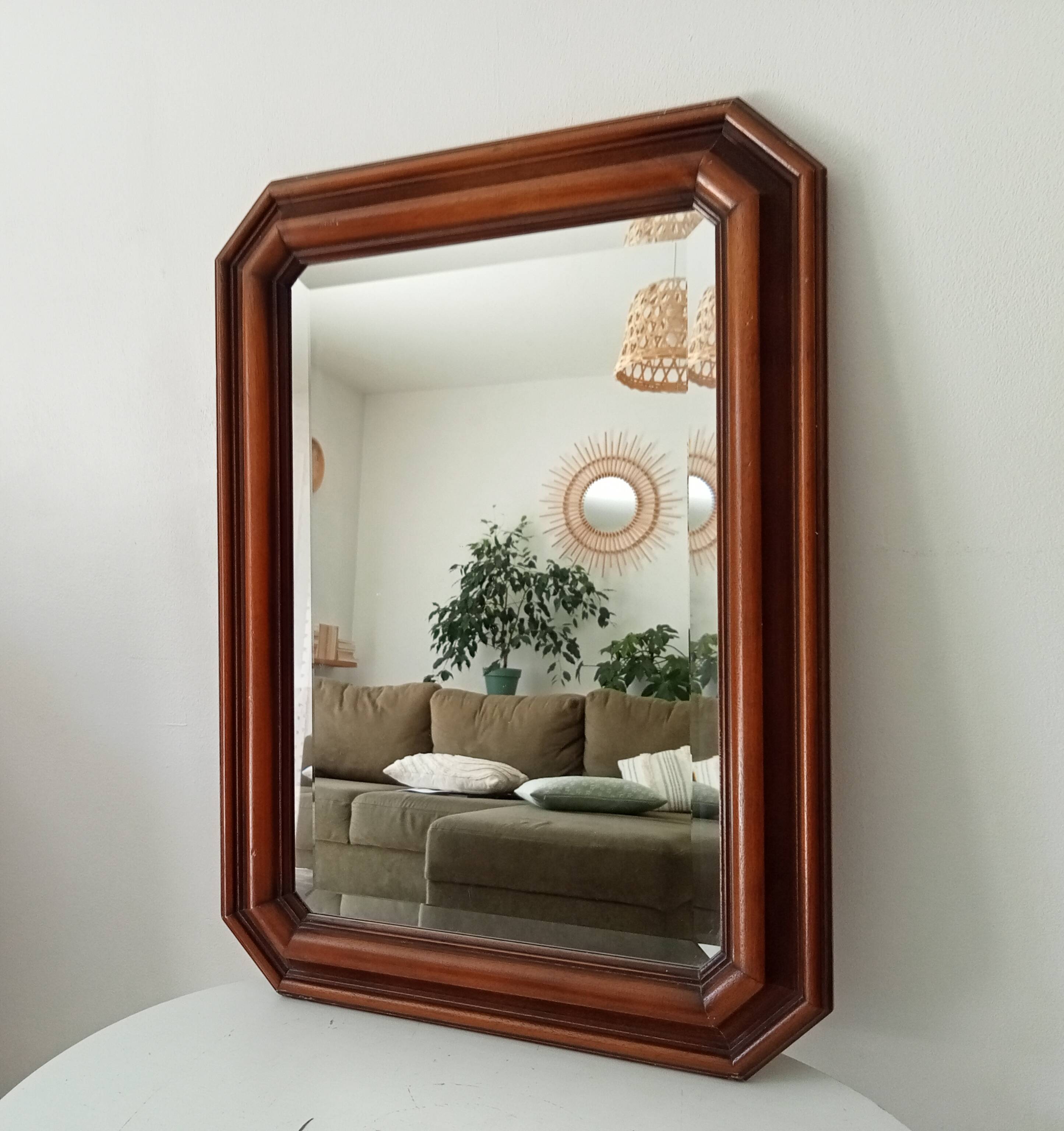 Vintage octagonal bevelled mirror from the 1960s.
