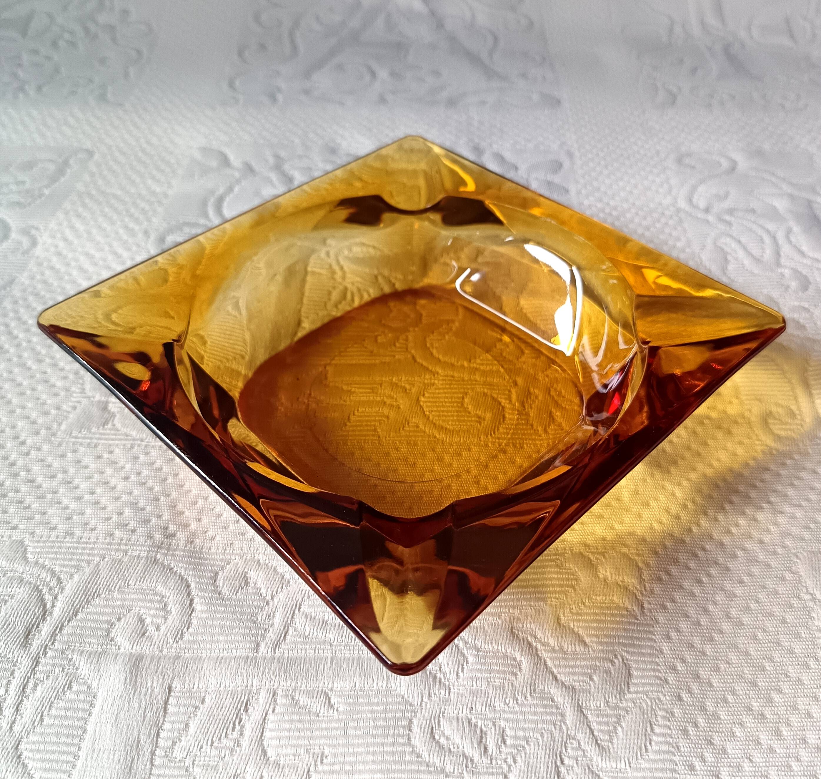 Cendrier vintage ambré carré, Anchor Hocking