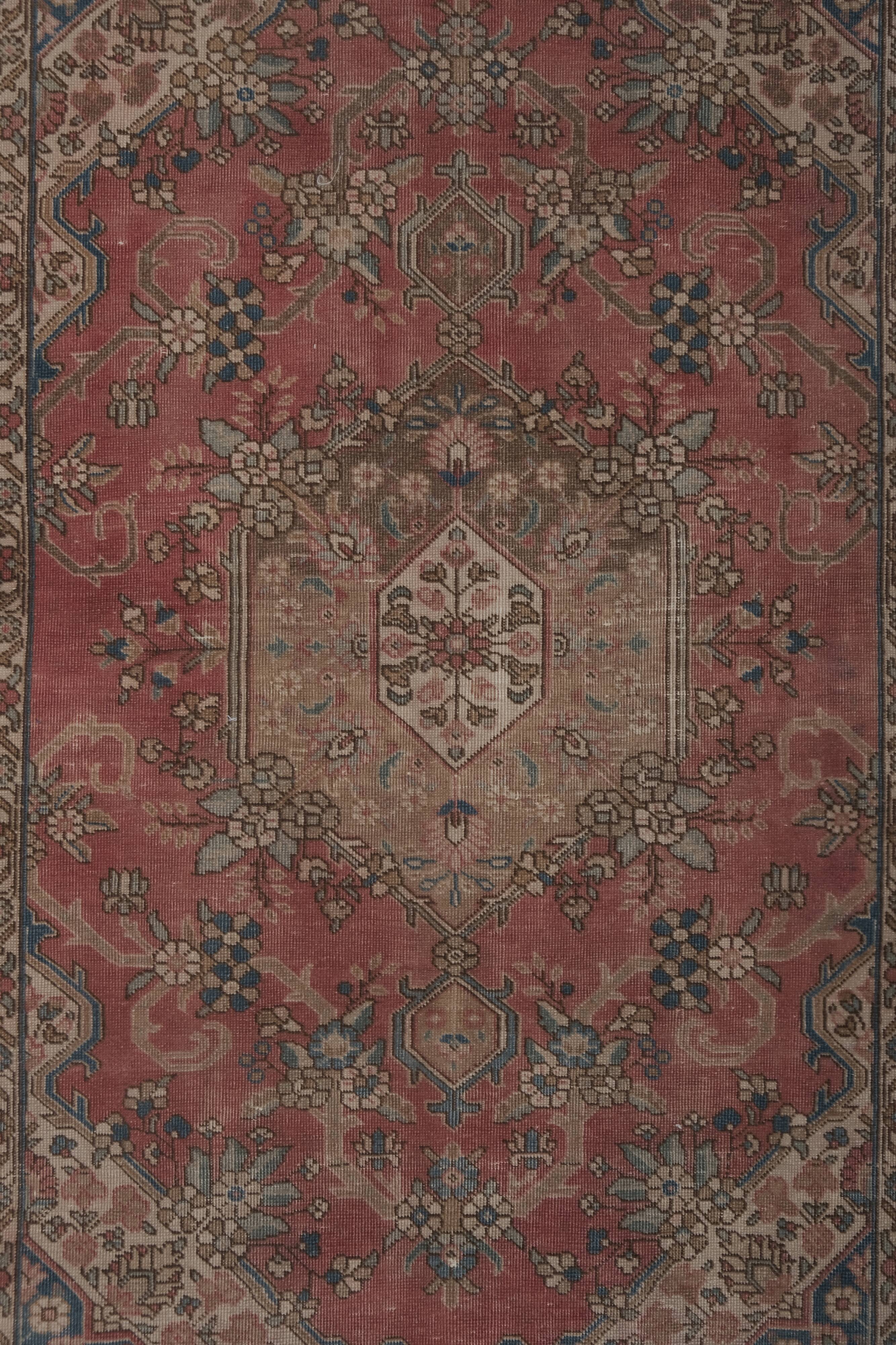 Vintage Handknotted Turkish Unusual Rug with Floral Border 4'5" X 6'4"