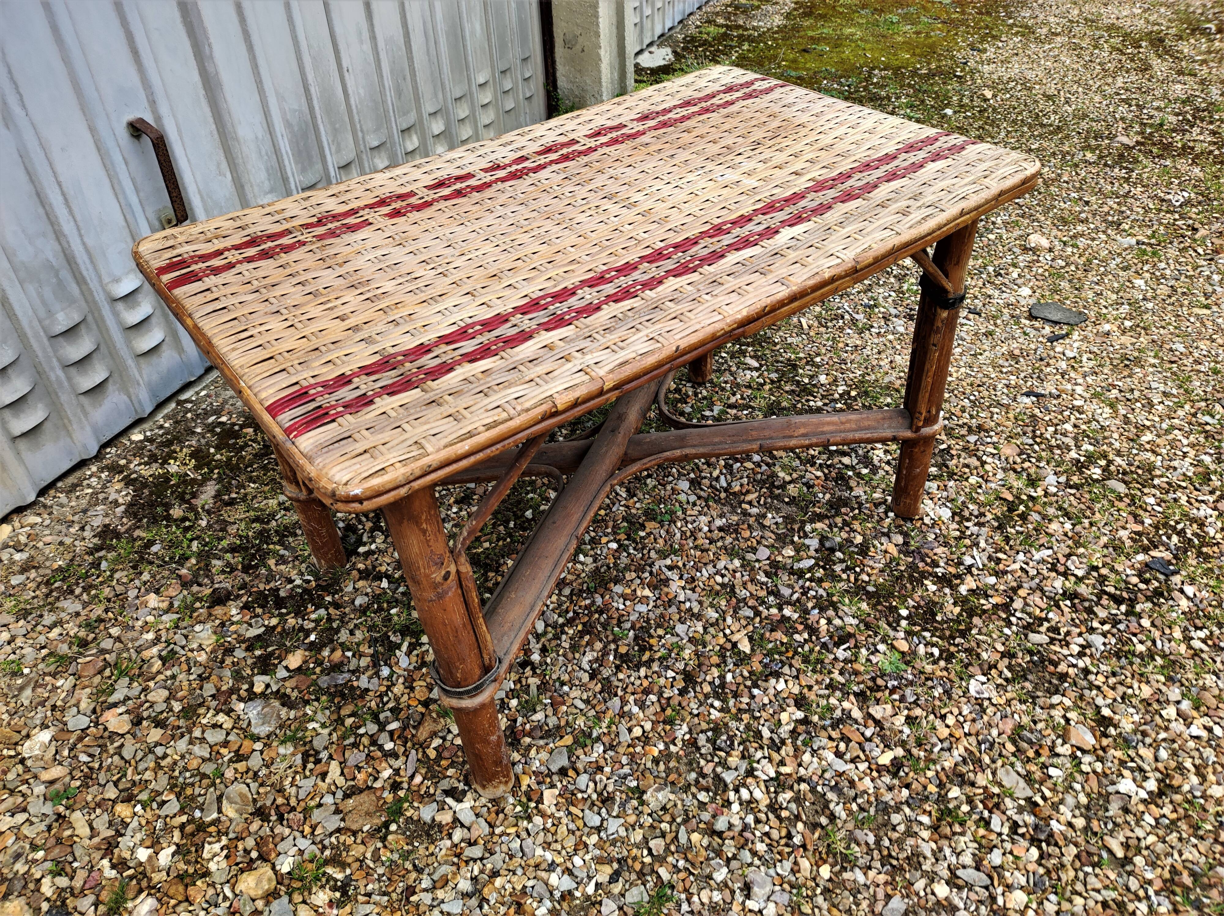 Vintage wicker rattan coffee table