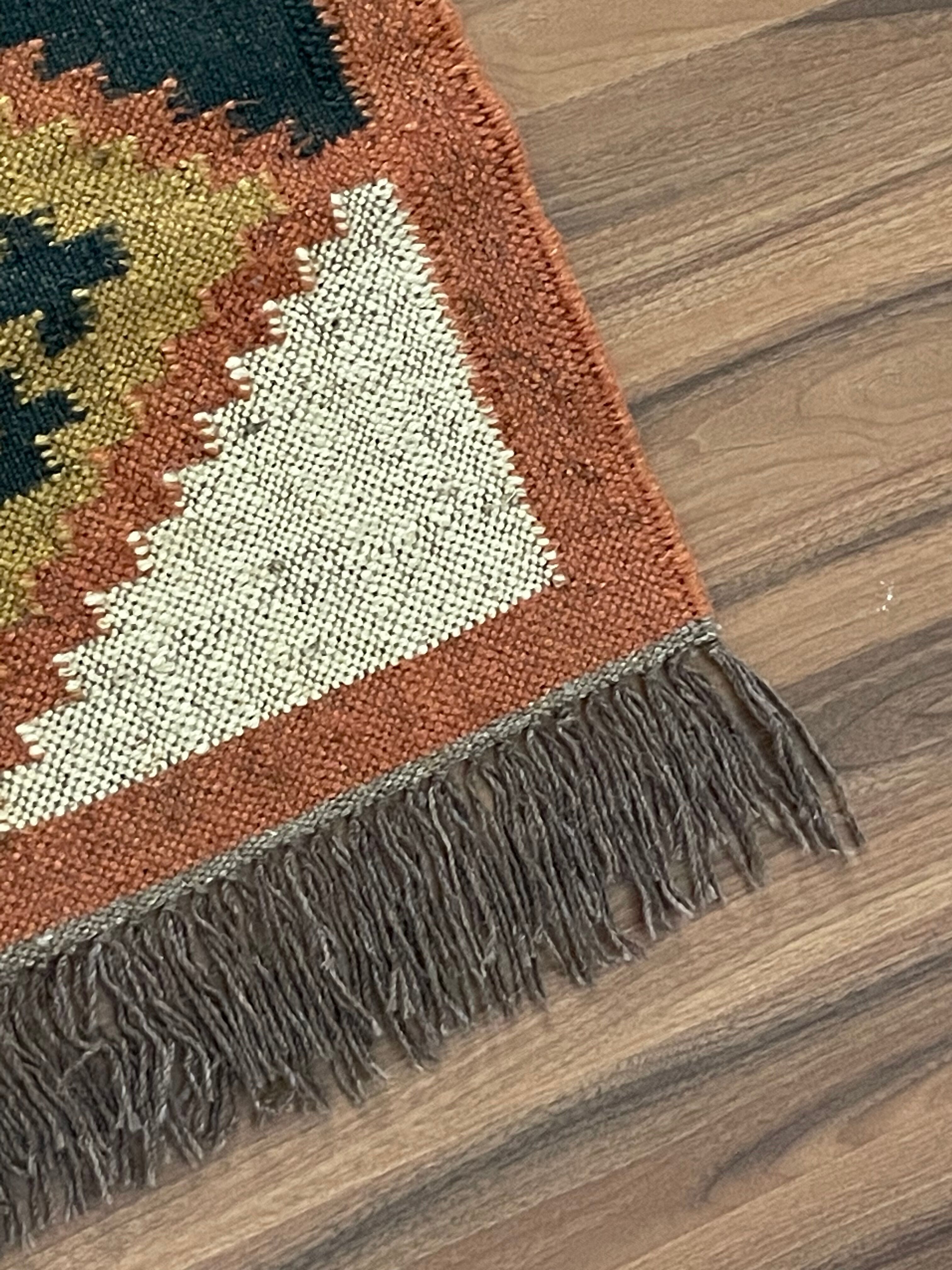 Jute and wool handwoven kilim