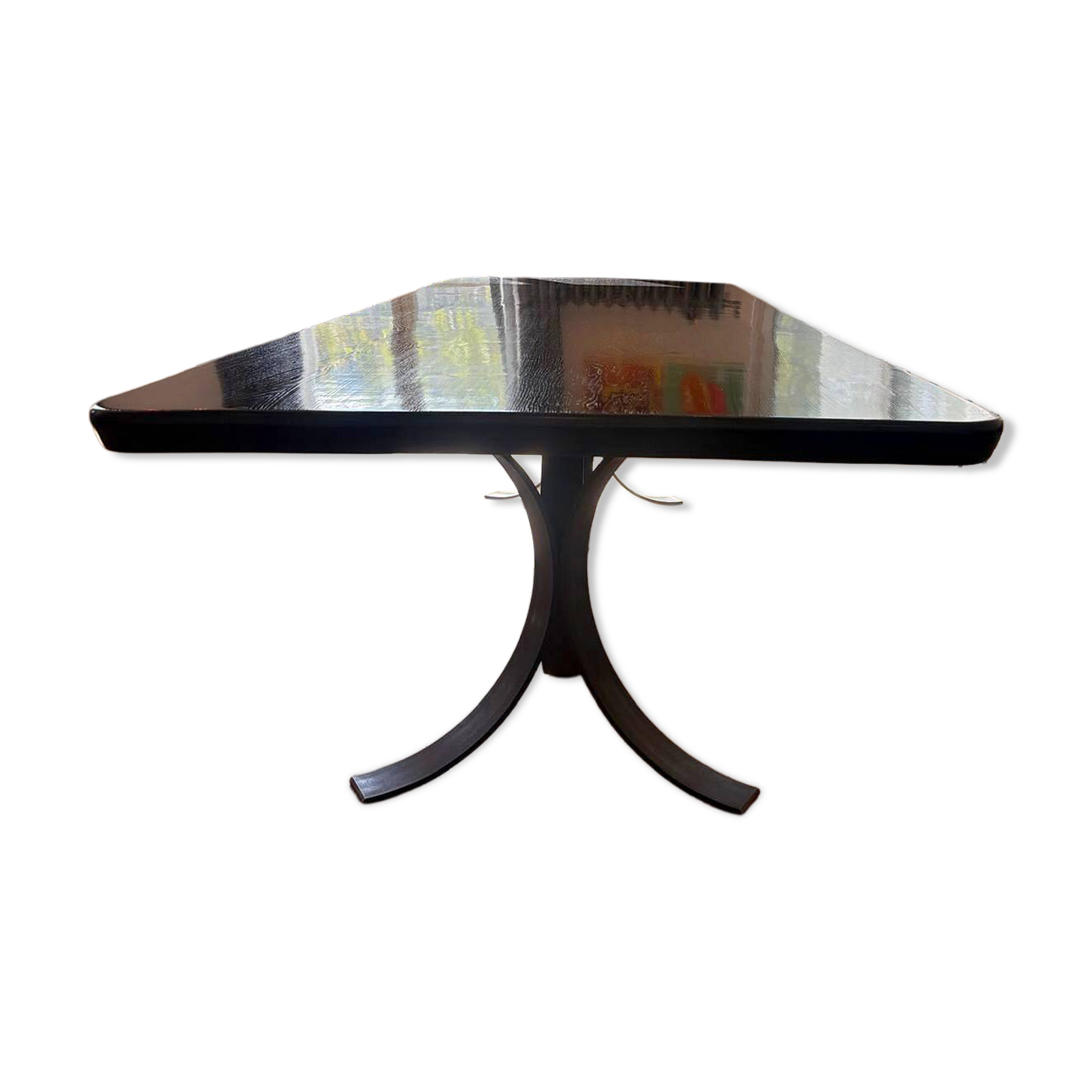 Large dining table in BS Style made of black oak and iron.
