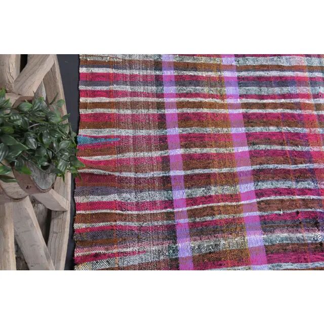 Vintage Turkish Hand-Knotted Wool Cotton Purple Kilim Runner Rug 125x322