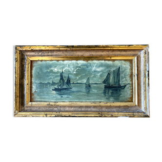 Tabeau ancien - marine - gilded wood frame